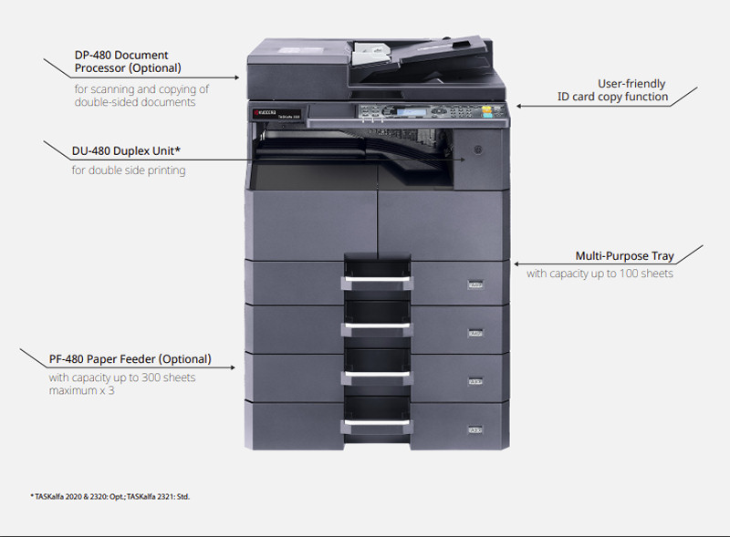 KYOCERA TASKalfa 2021 (A3, 20/10 ppm А4/A3, 600 dpi, 256 Mb, USB 2.0, б/крышки, тонер)