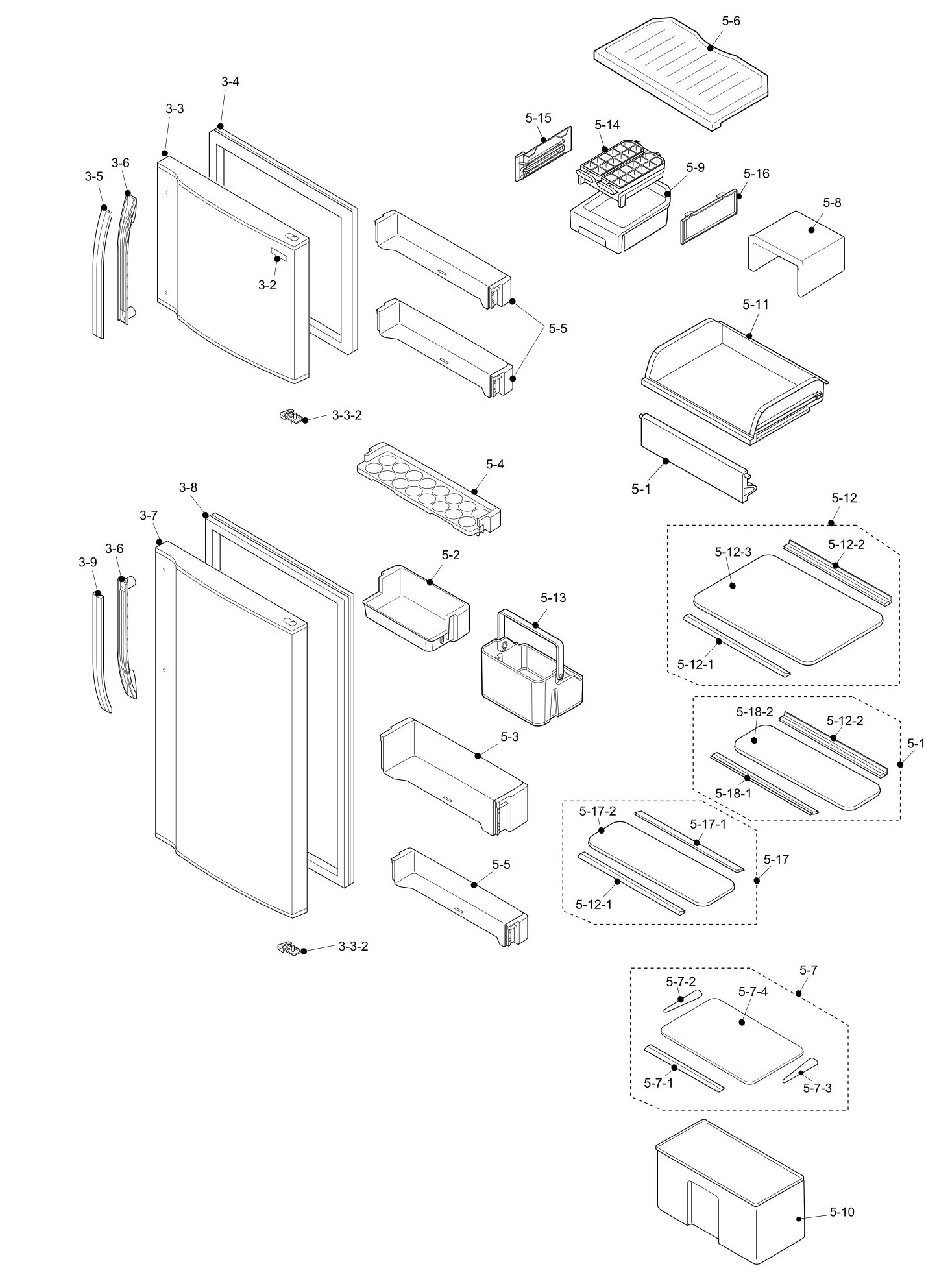 SHARP SJ-351N-SL/BE/WH/BL Запчасти для холодильника