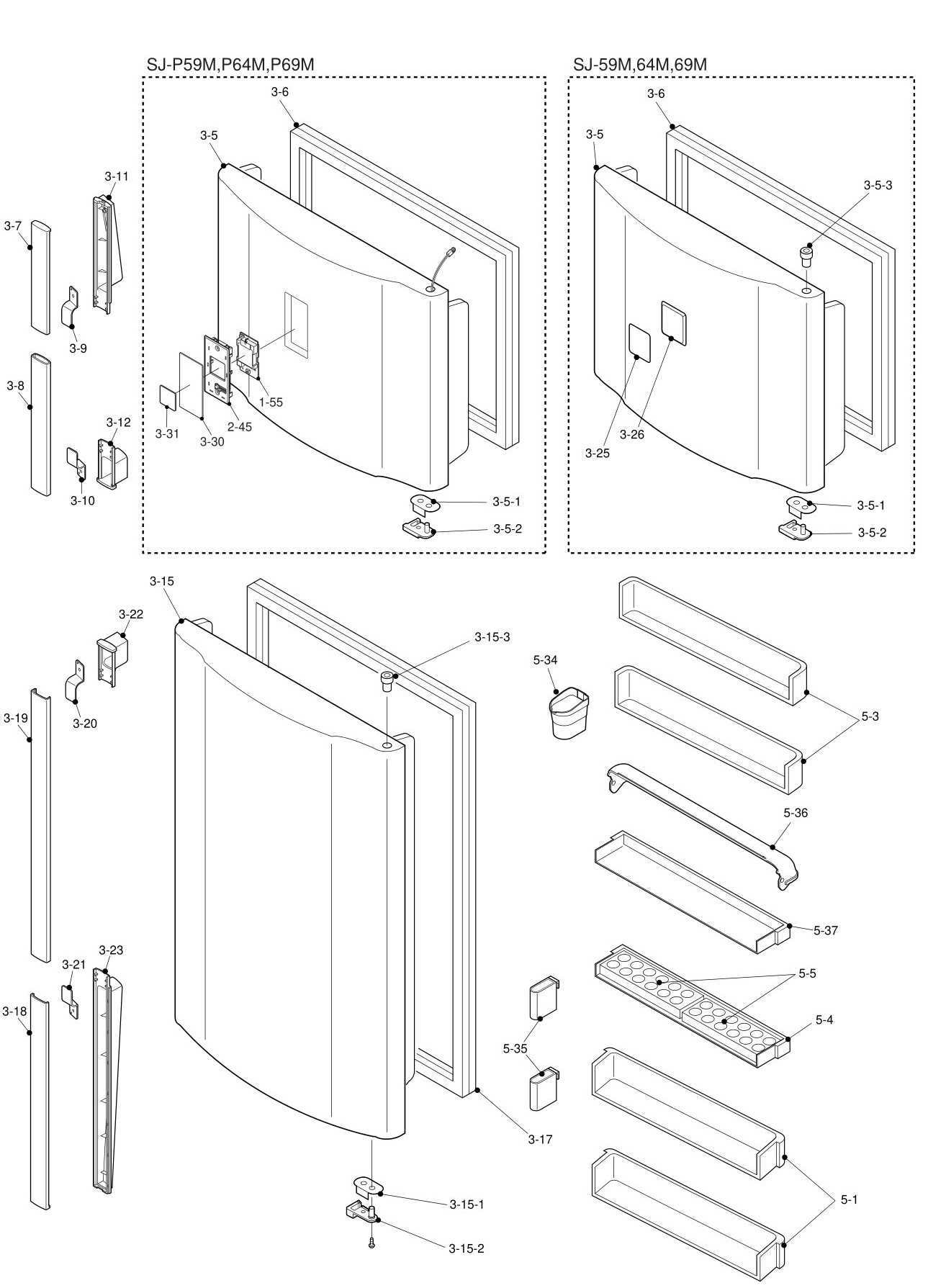 SHARP SJ-69M-BE/GL/GY/SL/WH Запчасти для холодильника