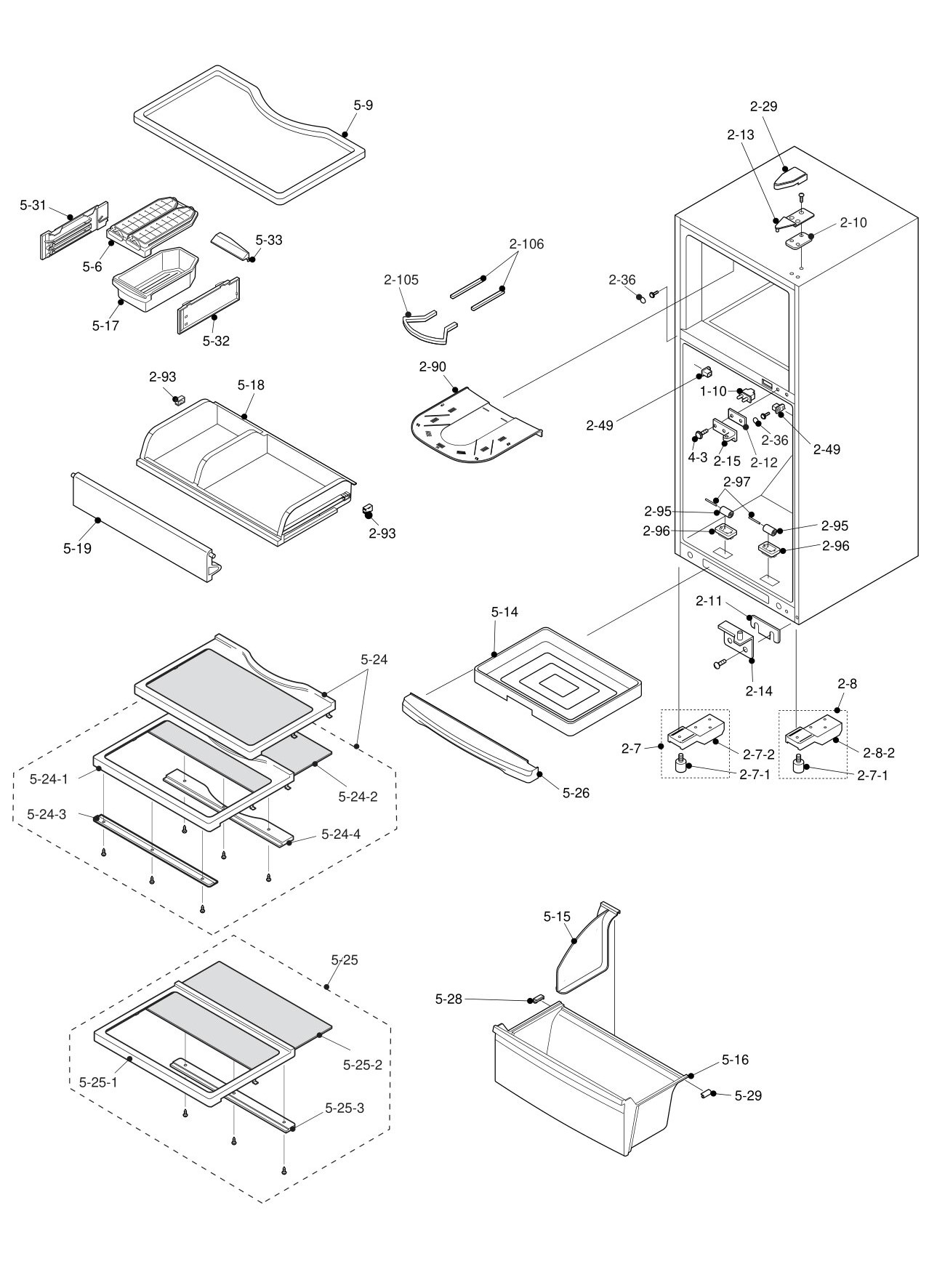 SHARP SJ-64M-BE/GL/GY/SL/WH Запчасти для холодильника