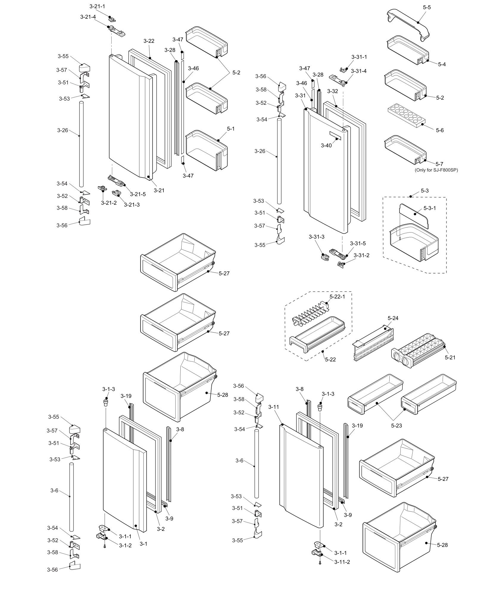SHARP SJ-F800SP-SL/BK Запчасти для холодильника