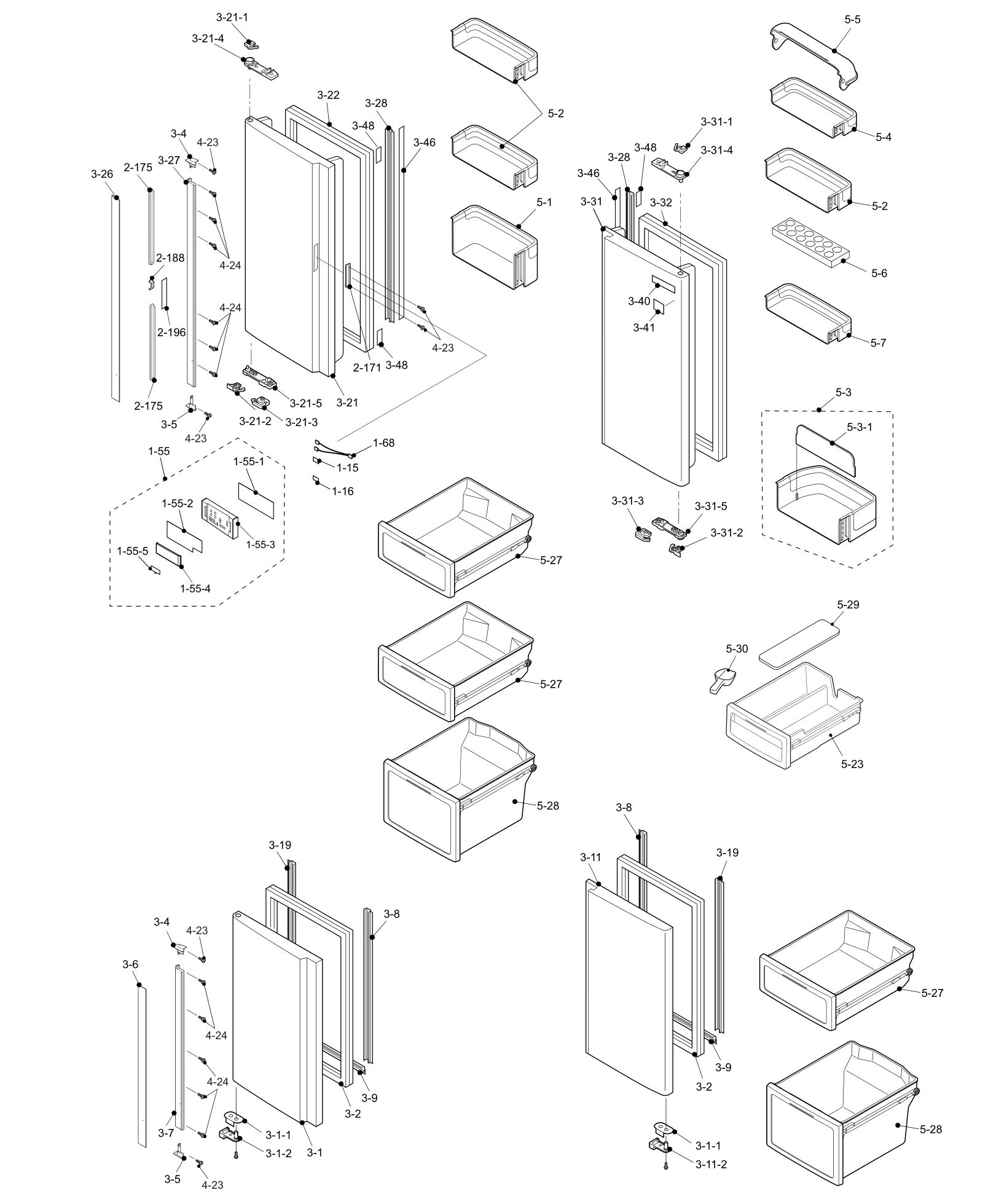 SHARP SJ-FP97V-ST/BK/BE Запчасти для холодильника