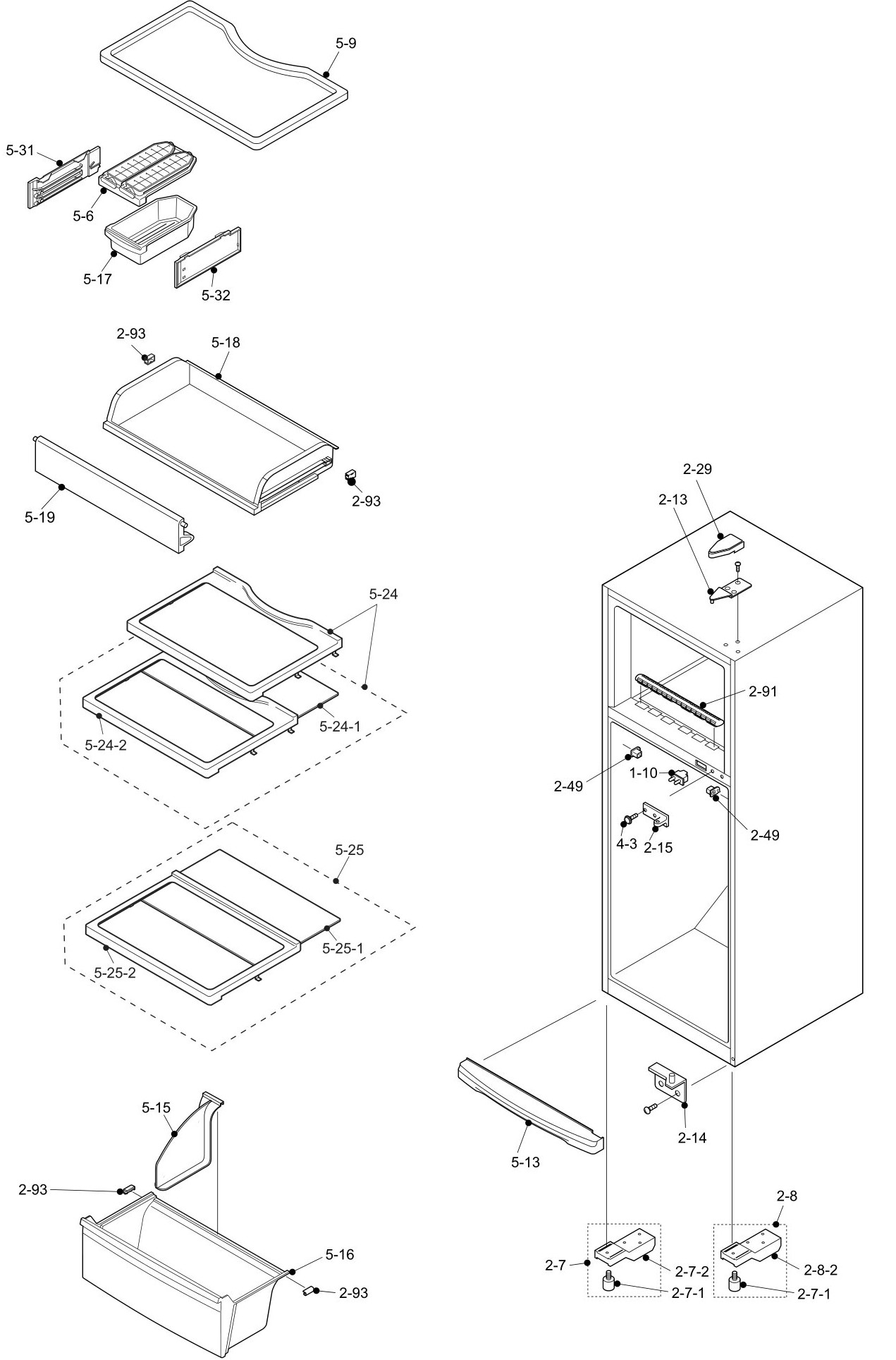 SHARP SJ-P442N-BE/SL/WH Запчасти для холодильника